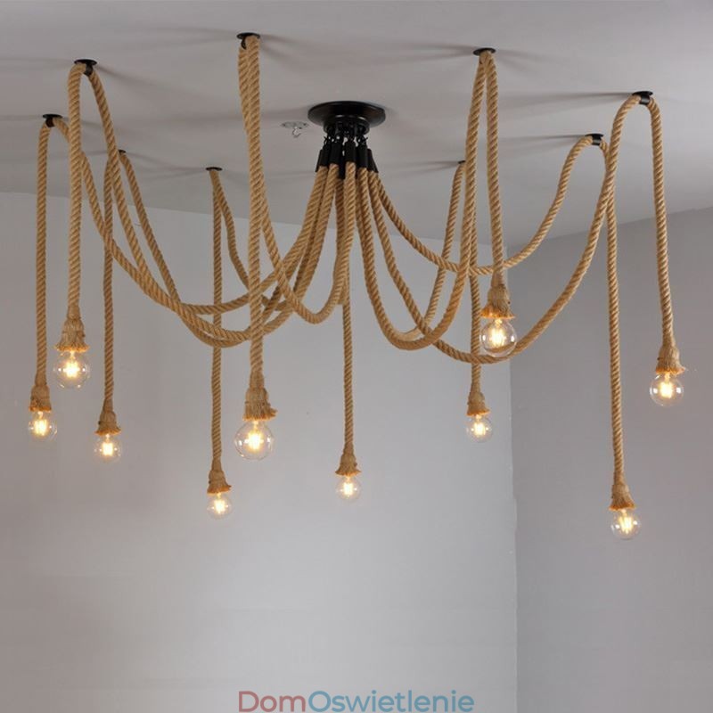 Styl retro 6 10 głów lampa wisząca z konopnej liny żyrandol vintage lampa sufitowa
