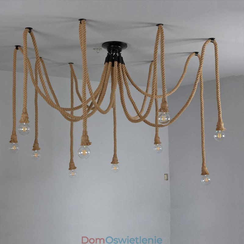 Styl retro 6 10 głów lampa wisząca z konopnej liny żyrandol vintage lampa sufitowa