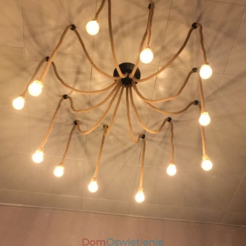 Styl retro 6 10 głów lampa wisząca z konopnej liny żyrandol vintage lampa sufitowa