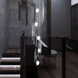 Wisząca lampa klastrowa, nowoczesny duży wiszący kryształowy żyrandol, schody dwupoziomowe