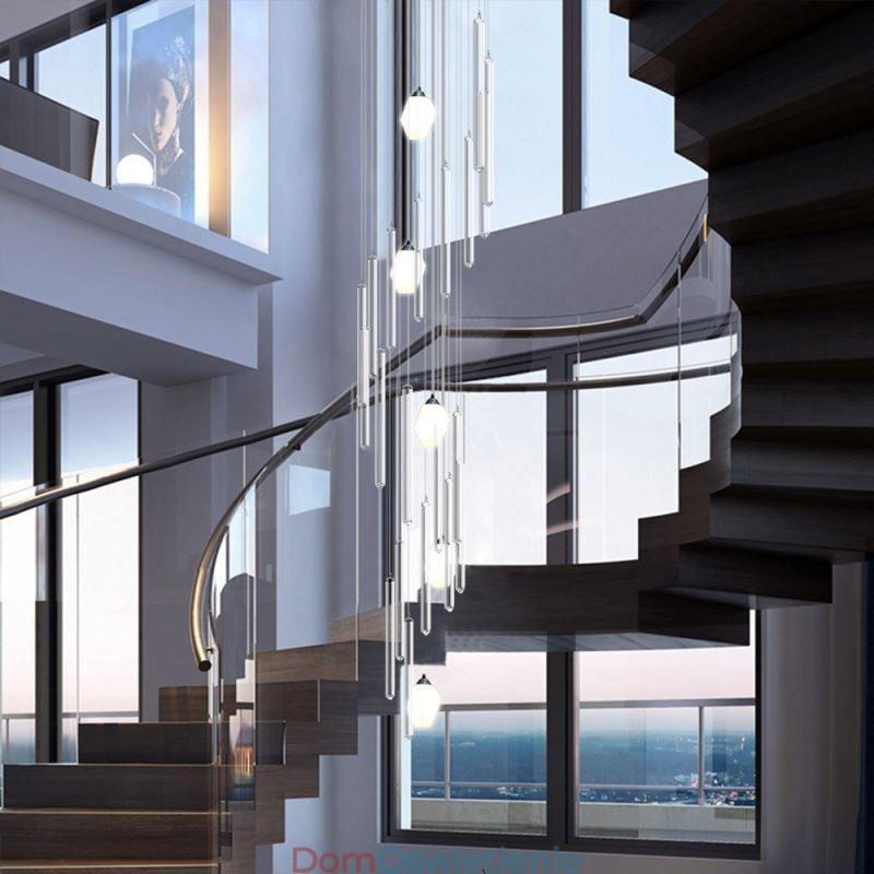 Wisząca lampa klastrowa, nowoczesny duży wiszący kryształowy żyrandol, schody dwupoziomowe