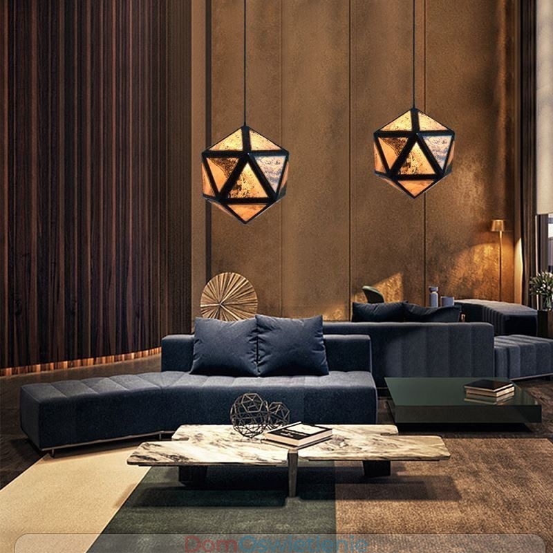 Geometryczna lampa wisząca w kształcie diamentu, 3D, półprzezroczysta konstrukcja