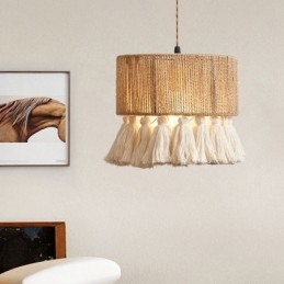 Lampa wisząca z liny konopnej, lampa sufitowa, retro, dekoracja, klosz do lampy