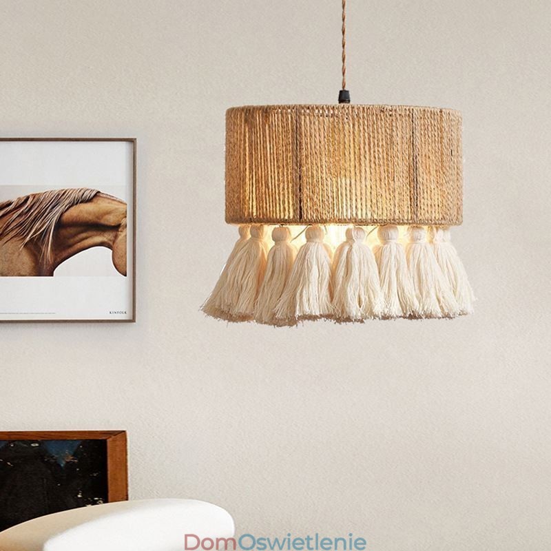 Lampa wisząca z liny konopnej, lampa sufitowa, retro, dekoracja, klosz do lampy