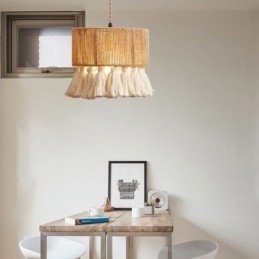 Lampa wisząca z liny konopnej, lampa sufitowa, retro, dekoracja, klosz do lampy