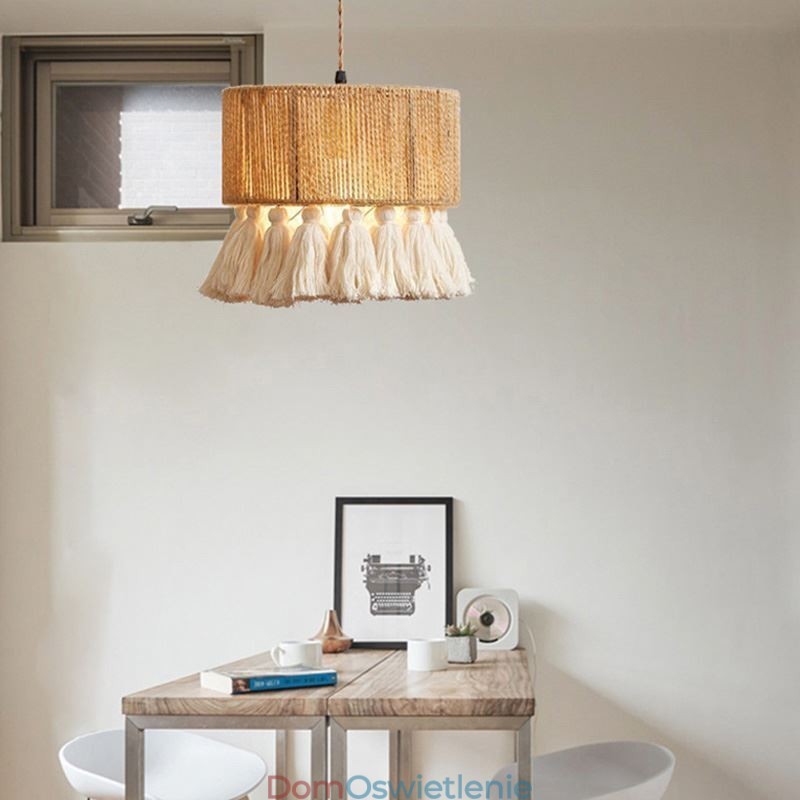 Lampa wisząca z liny konopnej, lampa sufitowa, retro, dekoracja, klosz do lampy