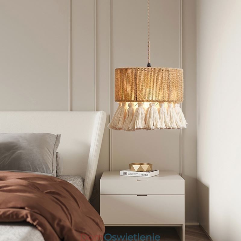 Lampa wisząca z liny konopnej, lampa sufitowa, retro, dekoracja, klosz do lampy