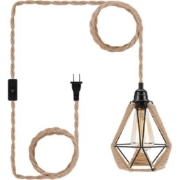 Lampa wisząca retro z konopnej liny, lampa sufitowa, 5 m, przewód wiszący