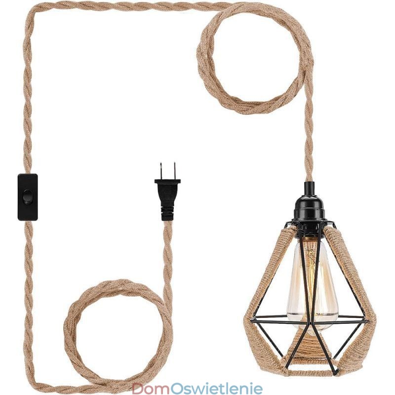 Lampa wisząca retro z konopnej liny, lampa sufitowa, 5 m, przewód wiszący
