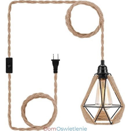 Lampa wisząca retro z konopnej liny, lampa sufitowa, 5 m, przewód wiszący Lampa wisząca retro z konopnej liny, lampa sufitowa, 5 m, przewód wiszący