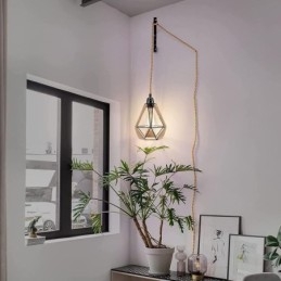 Lampa wisząca retro z konopnej liny, lampa sufitowa, 5 m, przewód wiszący