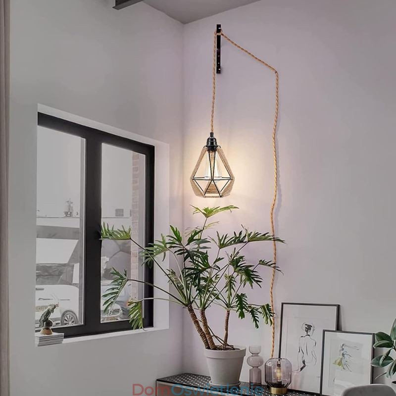 Lampa wisząca retro z konopnej liny, lampa sufitowa, 5 m, przewód wiszący