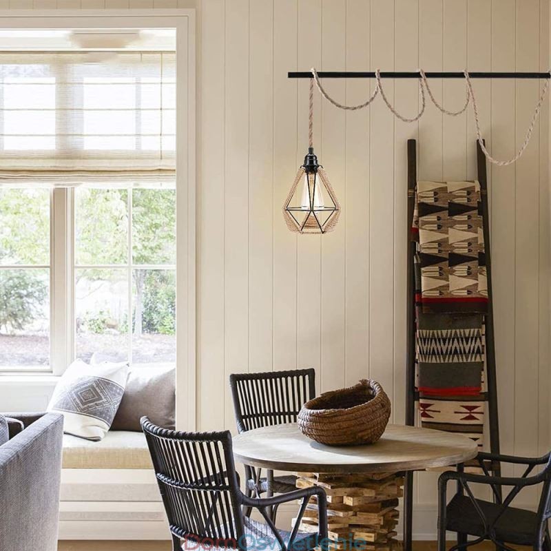 Lampa wisząca retro z konopnej liny, lampa sufitowa, 5 m, przewód wiszący
