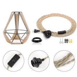 Lampa wisząca retro z konopnej liny, lampa sufitowa, 5 m, przewód wiszący