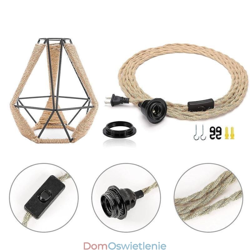 Lampa wisząca retro z konopnej liny, lampa sufitowa, 5 m, przewód wiszący