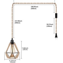 Lampa wisząca retro z konopnej liny, lampa sufitowa, 5 m, przewód wiszący