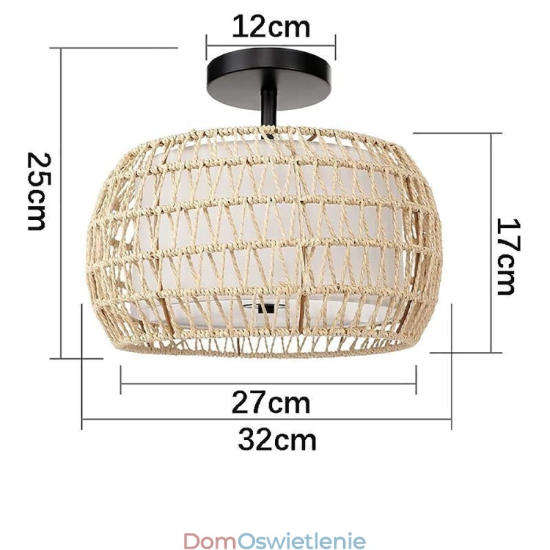Abażur okrągły z tkaniny Paper Rope Flush Mount 32cm 3 światła