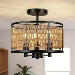Retro lampa sufitowa czarna żelazna papierowa lampa sufitowa 3 światła