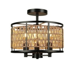 Retro lampa sufitowa czarna żelazna papierowa lampa sufitowa 3 światła