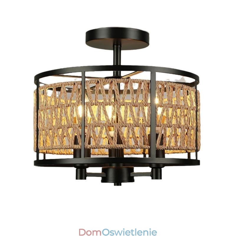 Retro lampa sufitowa czarna żelazna papierowa lampa sufitowa 3 światła