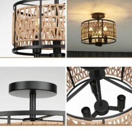 Retro lampa sufitowa czarna żelazna papierowa lampa sufitowa 3 światła