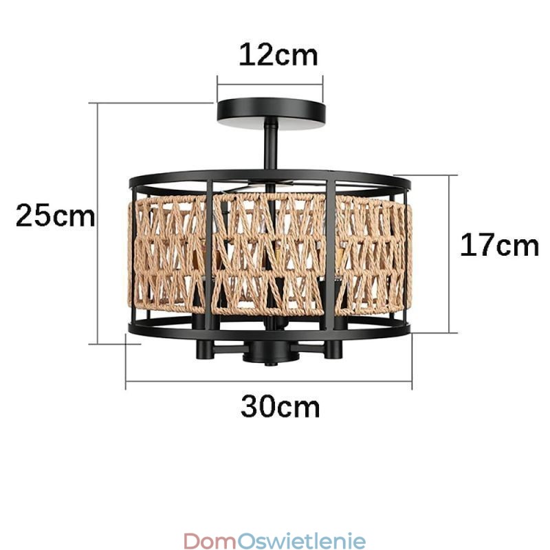 Retro lampa sufitowa czarna żelazna papierowa lampa sufitowa 3 światła