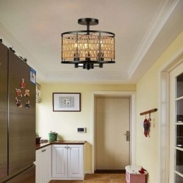 Retro lampa sufitowa czarna żelazna papierowa lampa sufitowa 3 światła