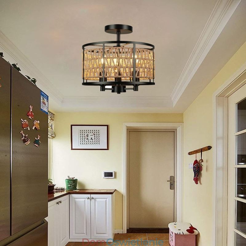 Retro lampa sufitowa czarna żelazna papierowa lampa sufitowa 3 światła
