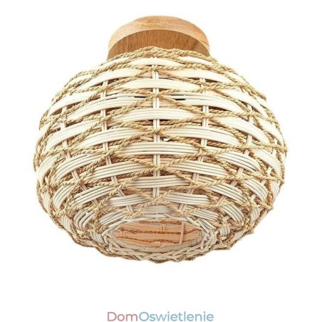 Klosz lampy z tkaniny rattanowej w kolorze drewna z dynią montowany na płasko Klosz lampy z tkaniny rattanowej w kolorze drewna z dynią montowany na płasko