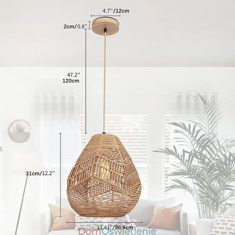 Lampa sufitowa Nordic Retro Natural Paper Rope ręcznie tkany abażur