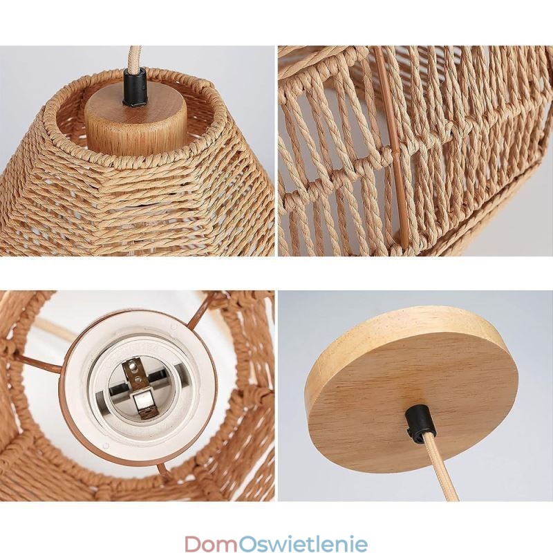 Lampa sufitowa Nordic Retro Natural Paper Rope ręcznie tkany abażur