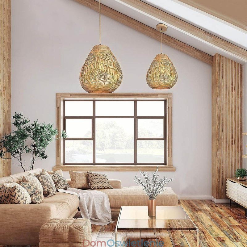 Lampa sufitowa Nordic Retro Natural Paper Rope ręcznie tkany abażur