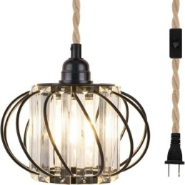Retro Country Lampa sufitowa z konopnej liny, lampa wisząca przy łóżku z wtyczką