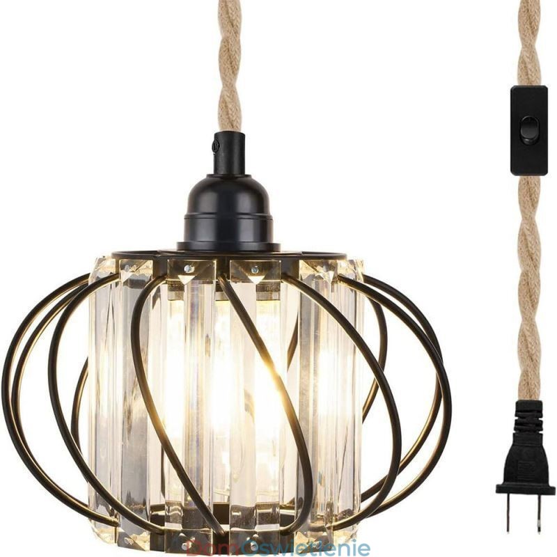 Retro Country Lampa sufitowa z konopnej liny, lampa wisząca przy łóżku z wtyczką