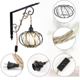 Retro Country Lampa sufitowa z konopnej liny, lampa wisząca przy łóżku z wtyczką