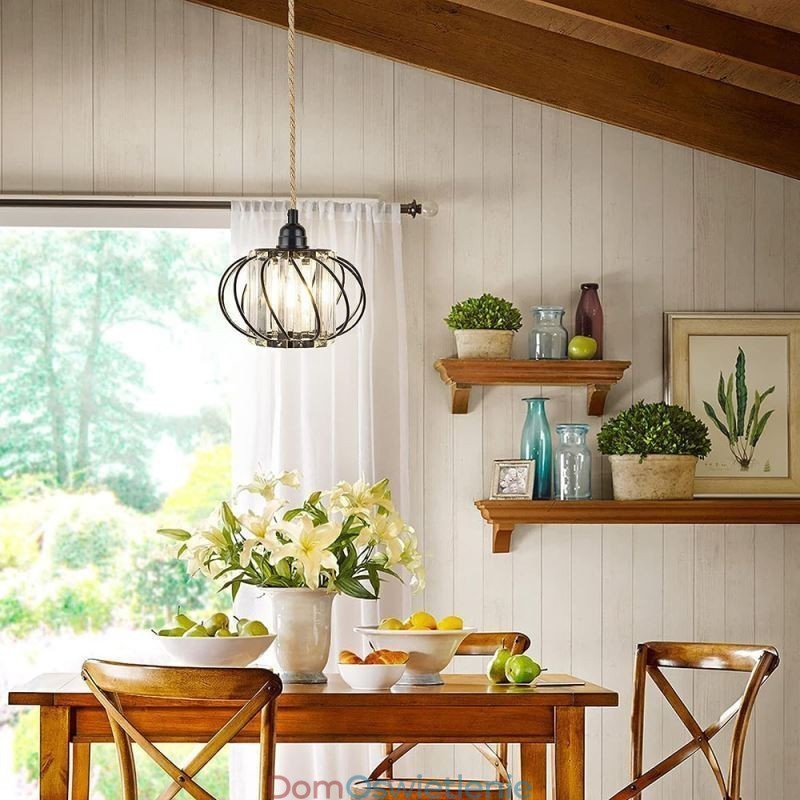Retro Country Lampa sufitowa z konopnej liny, lampa wisząca przy łóżku z wtyczką