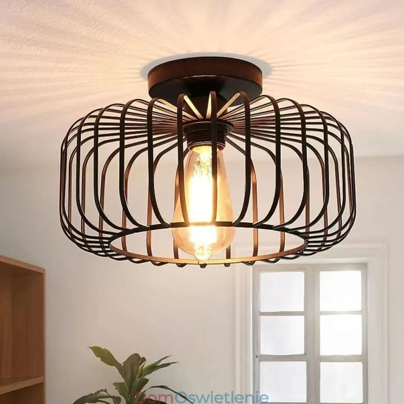 Prosta lampa sufitowa w kształcie klatki dla ptaków z żelaza
