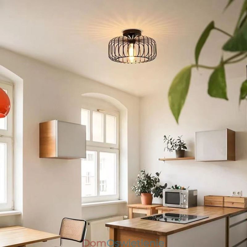 Prosta lampa sufitowa w kształcie klatki dla ptaków z żelaza