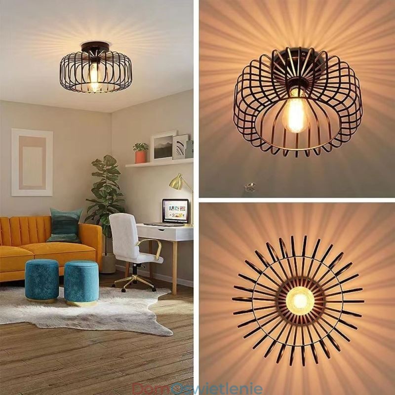 Prosta lampa sufitowa w kształcie klatki dla ptaków z żelaza