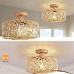 Retro dwuwarstwowa lampa sufitowa ręcznie tkany abażur bambusowy lampa sufitowa