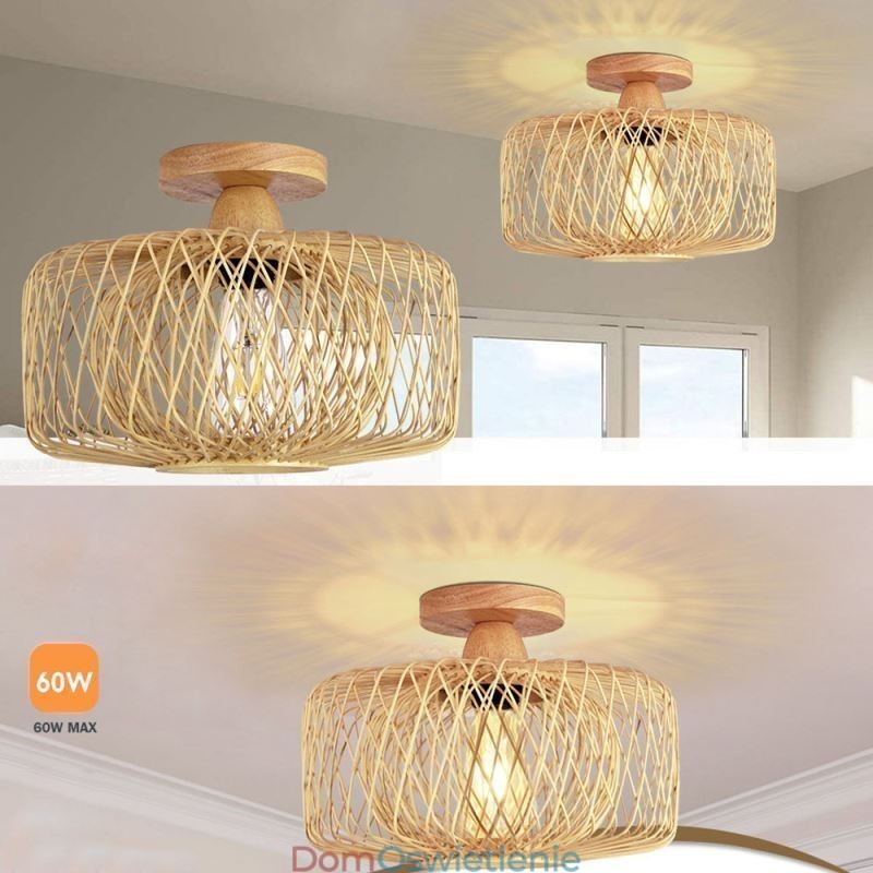Retro dwuwarstwowa lampa sufitowa ręcznie tkany abażur bambusowy lampa sufitowa
