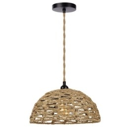 Lampa wisząca retro w stylu rustykalnym, ręcznie tkana, abażur z liny papierowej, 30 cm