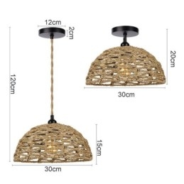 Lampa wisząca retro w stylu rustykalnym, ręcznie tkana, abażur z liny papierowej, 30 cm