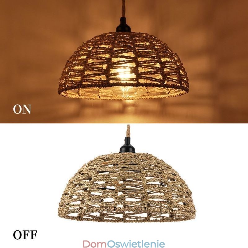 Lampa wisząca retro w stylu rustykalnym, ręcznie tkana, abażur z liny papierowej, 30 cm