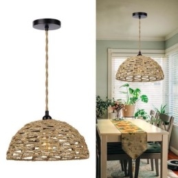 Lampa wisząca retro w stylu rustykalnym, ręcznie tkana, abażur z liny papierowej, 30 cm