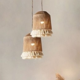 Rustykalna lampa wisząca w stylu boho, lampa sufitowa z frędzlami z liny konopnej