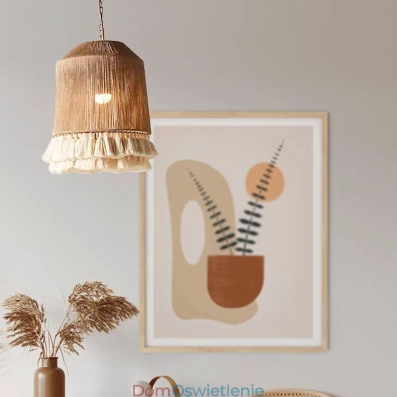 Rustykalna lampa wisząca w stylu boho, lampa sufitowa z frędzlami z liny konopnej