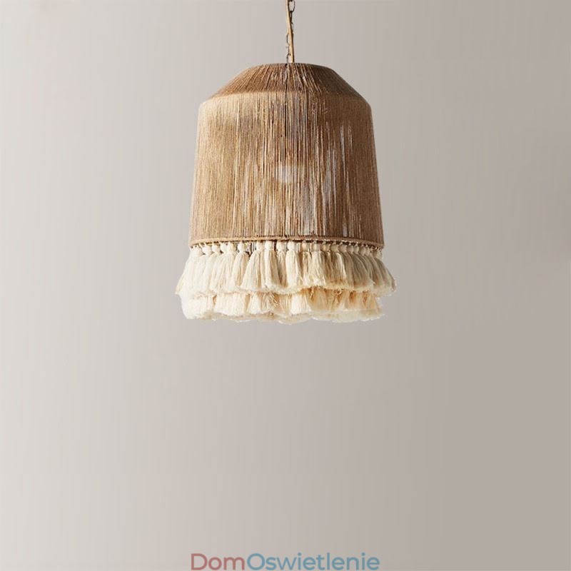 Rustykalna lampa wisząca w stylu boho, lampa sufitowa z frędzlami z liny konopnej