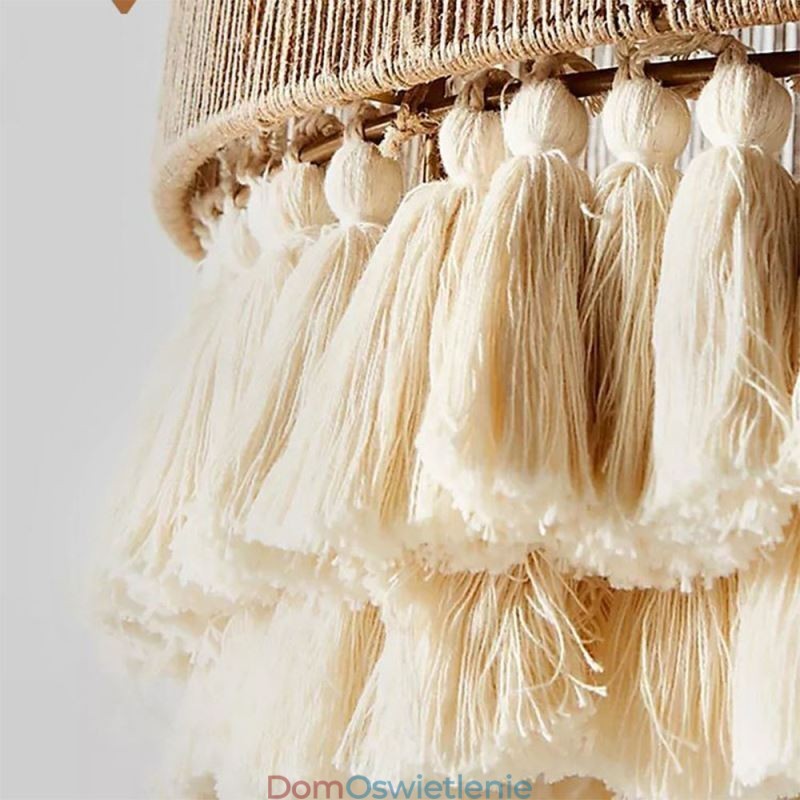 Rustykalna lampa wisząca w stylu boho, lampa sufitowa z frędzlami z liny konopnej