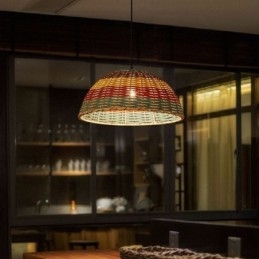 Bambus i rattan wisząca lampa kolorowy pasiasty odstęp ręcznie tkany abażur lampa sufitowa
